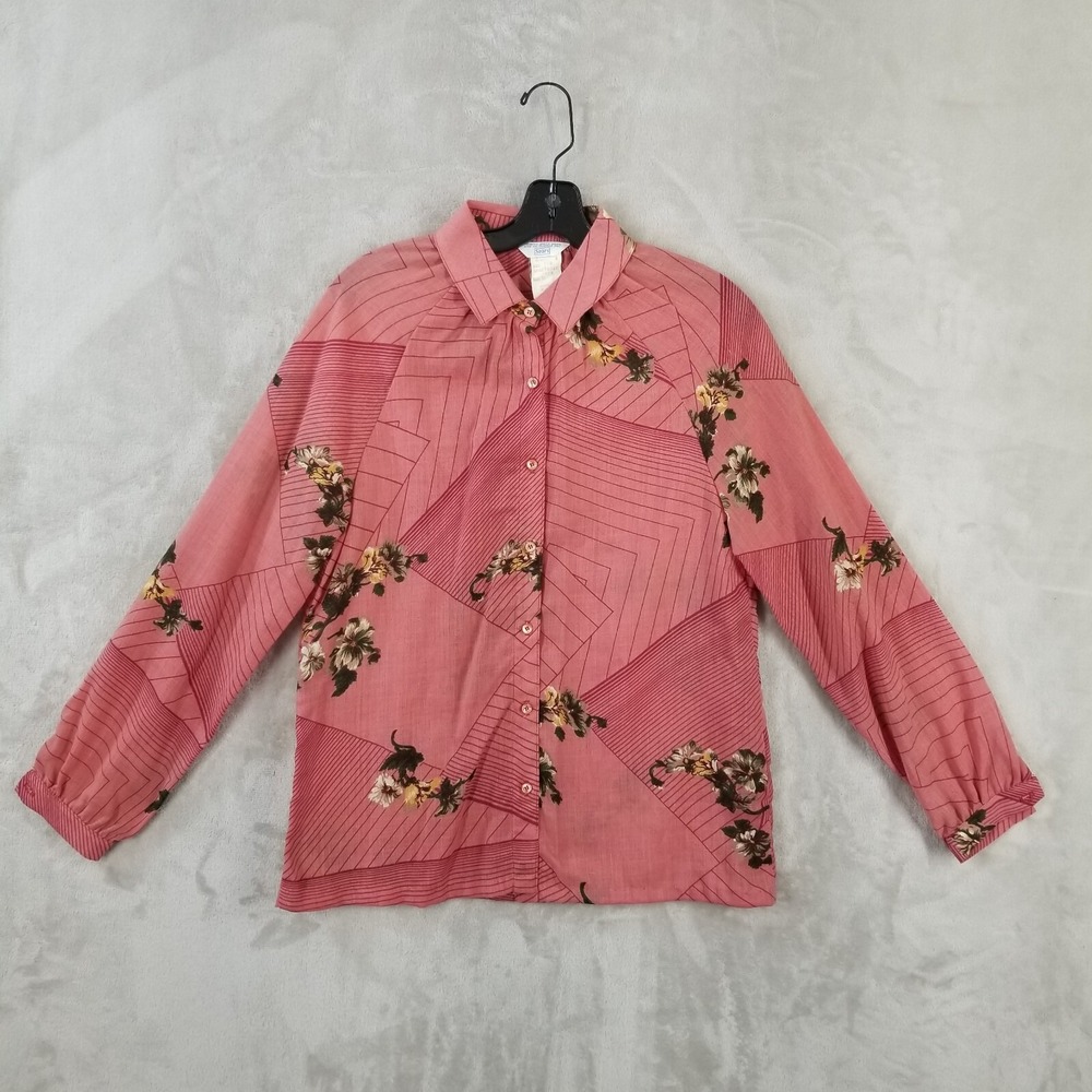 Vtg‎ Blouse Women 12 Floral Geometric Wool Blend Raglan Sleeve Cottage Librarian